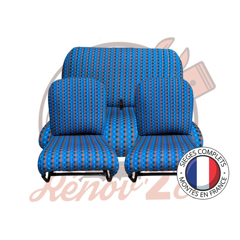 Sièges complets 2CV Damier bleu sièges banquette Asymétrique