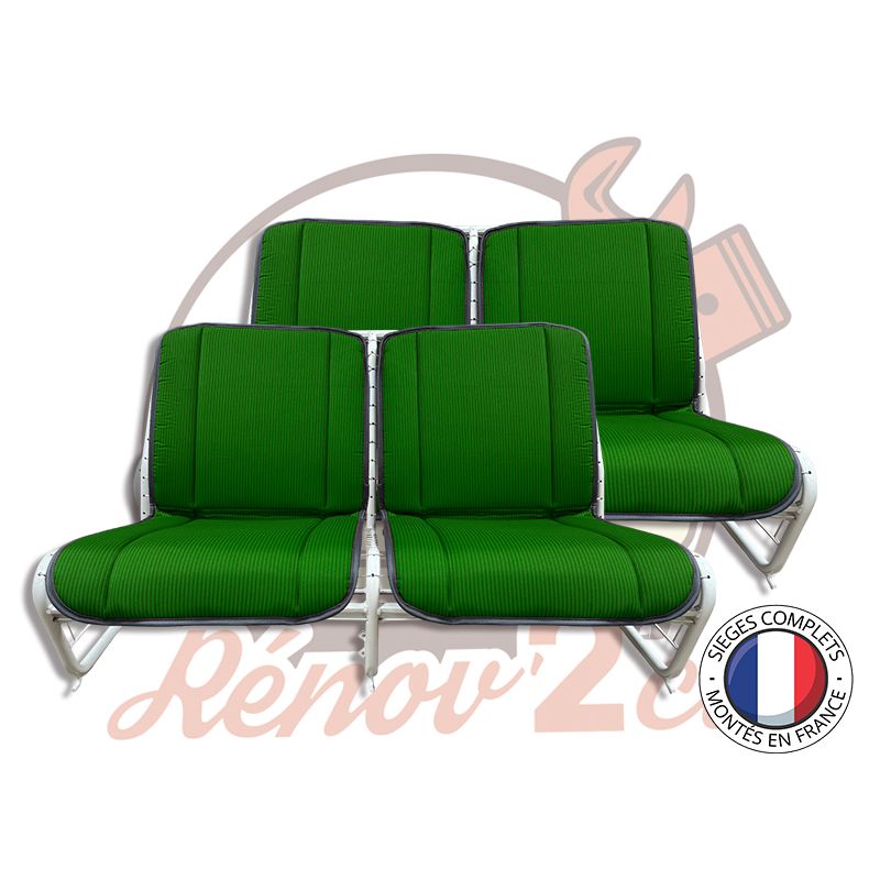 Sièges complets 2CV AZ Bayadère vert avant et arrière